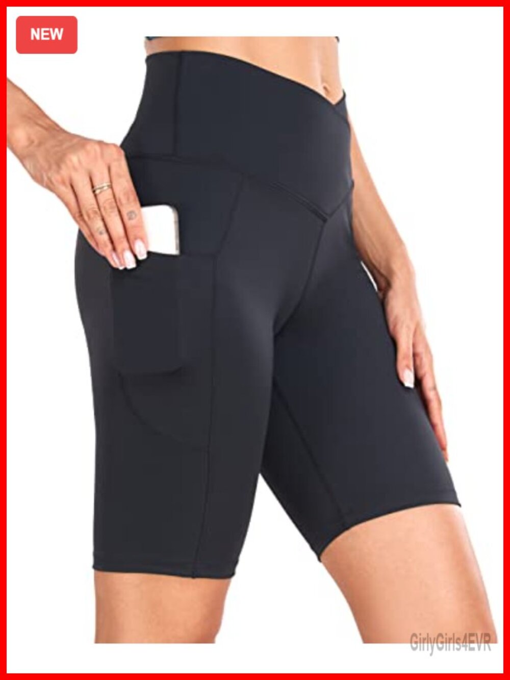 High Waist Yoga Shorts Side Pockets 8 Inseam Athletic Workout Gym